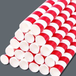 Bubble Tea Paper Straws, Red & White 12mm
