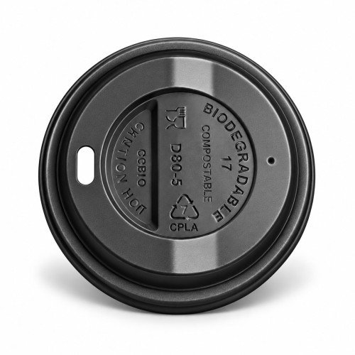 8oz Black Compostable Sip-Through Coffee Cup Lids