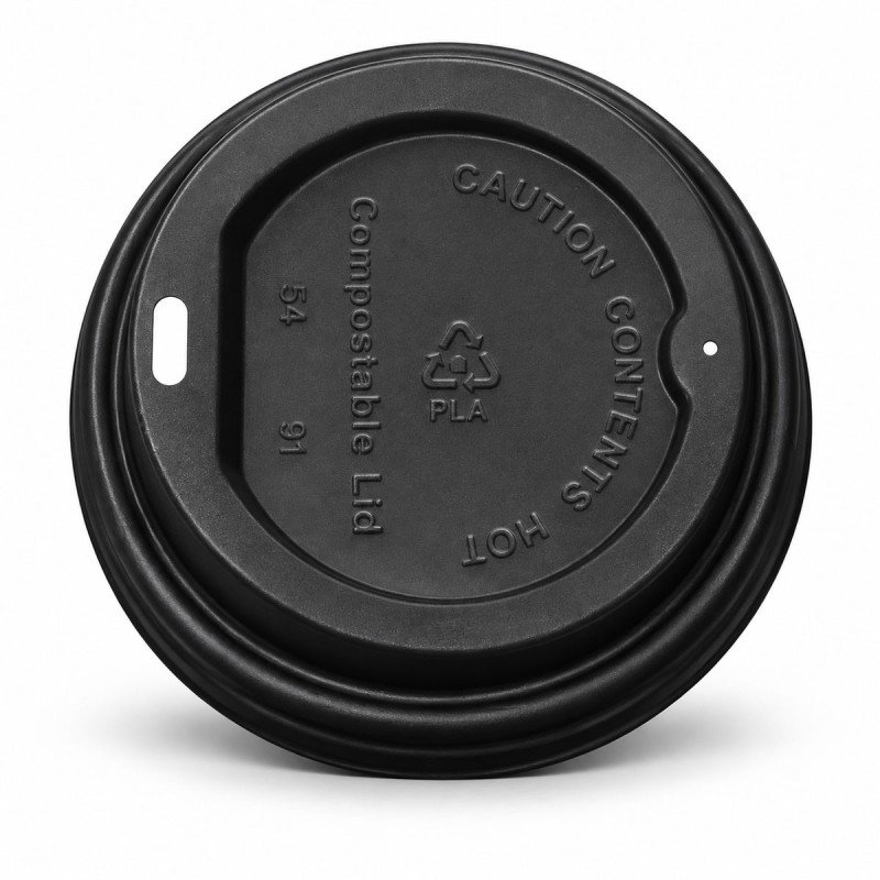 12/16/20oz Black Compostable Sip-Through Coffee Cup Lids