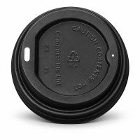 12/16/20oz Black Compostable Sip-Through Coffee Cup Lids
