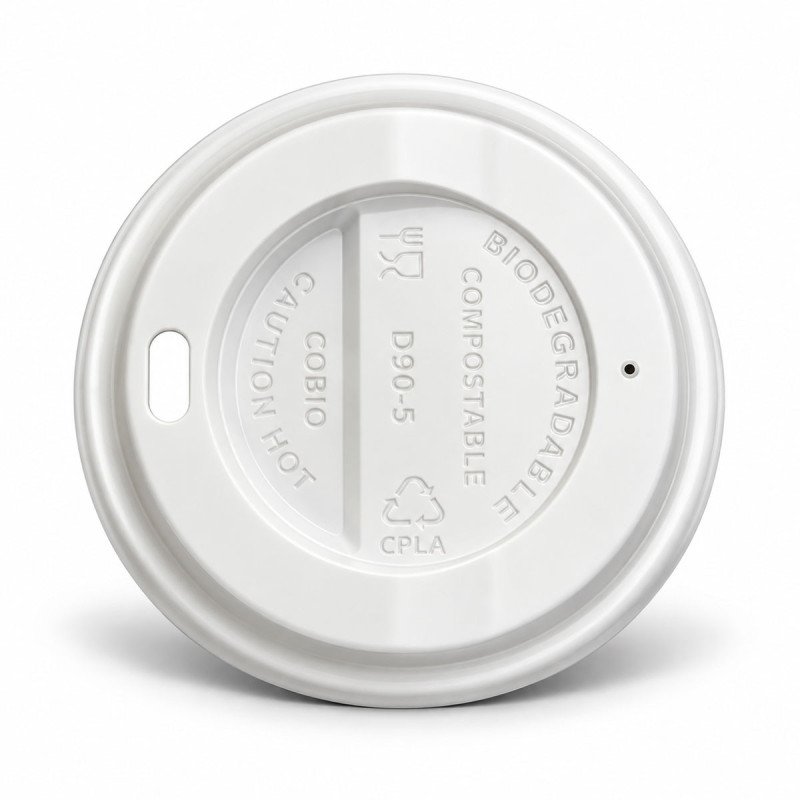 12/16/20oz White Compostable Sip-Through Coffee Cup Lids