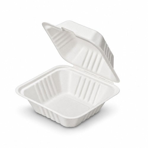 6 x 6" Bagasse Clamshell Burger Boxes - GreenFeel