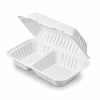 9 x 6" Bagasse 2 Compartment Clamshell Containers - GreenFeel