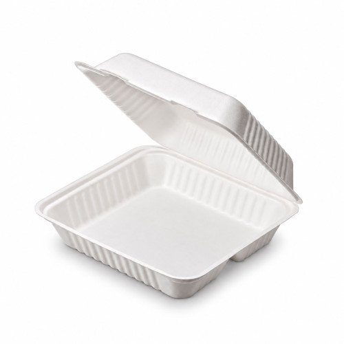 8 x 8" Bagasse Clamshell Containers - GreenFeel