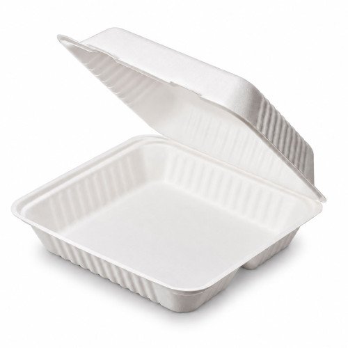 9 x 9" Bagasse Clamshell Containers - GreenFeel
