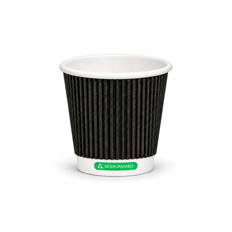 4oz Biodegradable Black Ripple Cups