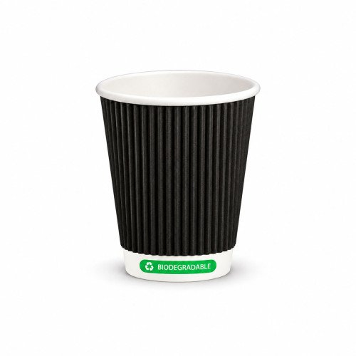 8oz Biodegradable Black Ripple Cups