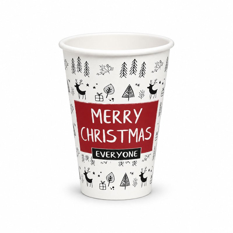12oz Single Wall Christmas Paper Cup - GreenFeel