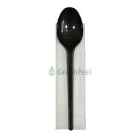 Individually Wrapped Black Plastic Spoons With Napkins - GreenFeel
