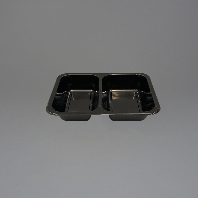 1480cc Two Compartment Black Rectangular Plastic Containers