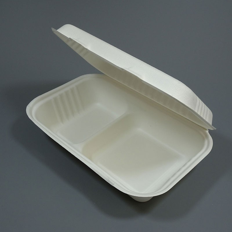 9 x 6" Bagasse 2 Compartment Clamshell Containers