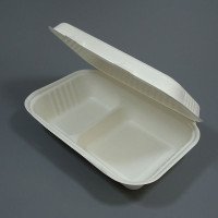 9 x 6" Bagasse 2 Compartment Clamshell Containers - GreenFeel