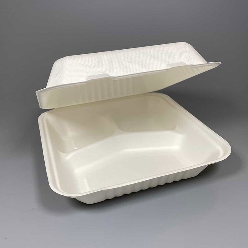 9 x 9" Bagasse 3 Compartment Clamshell Containers