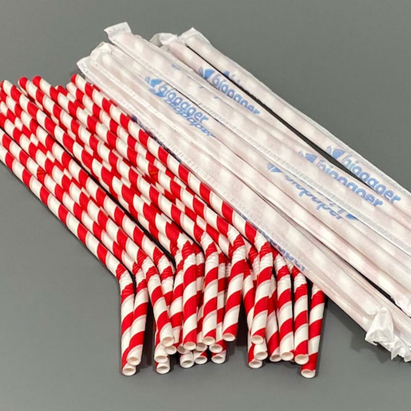 Individually Wrapped Red & White Striped Bendy Paper Straws 220mm x 6mm