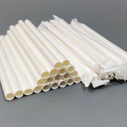 Wrapped White Bubble Tea Paper Straws 200mm x 12mm - GreenFeel