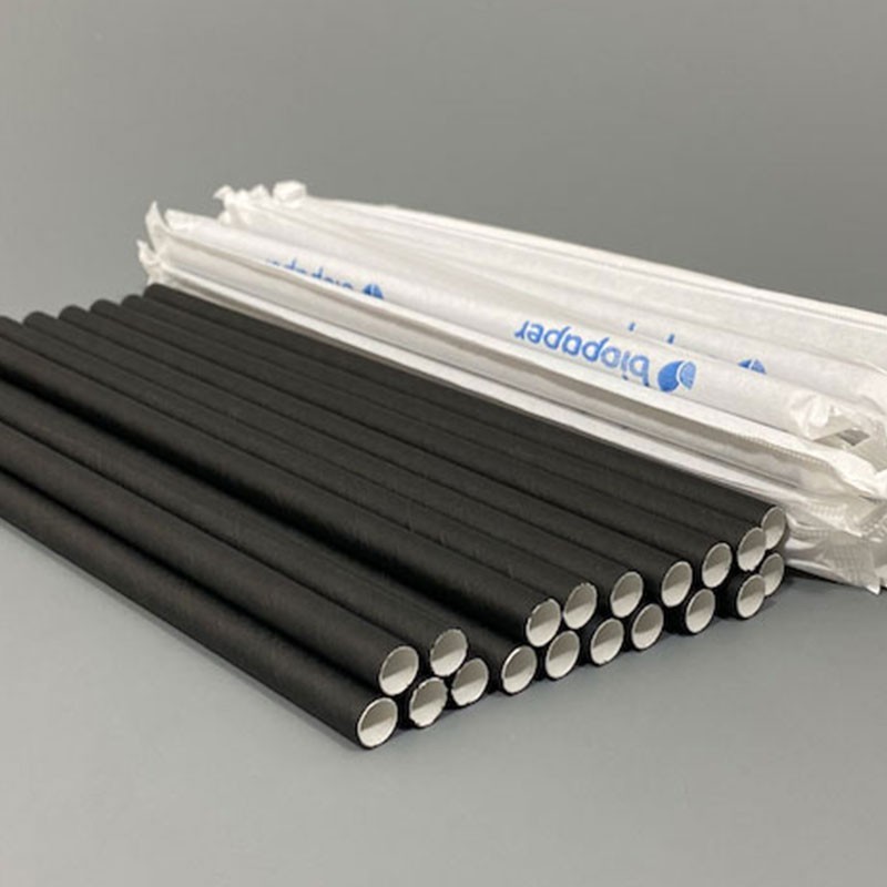 Individually Wrapped Black Paper Straws 200mm x 6mm