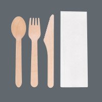 Wrapped Wooden Spoon, Fork, Knife & Napkin - GreenFeel