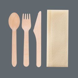 Wooden Cutlery Sets 4 in 1 Individually Wrapped