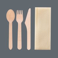 Wooden Cutlery Sets 4 in 1 Individually Wrapped