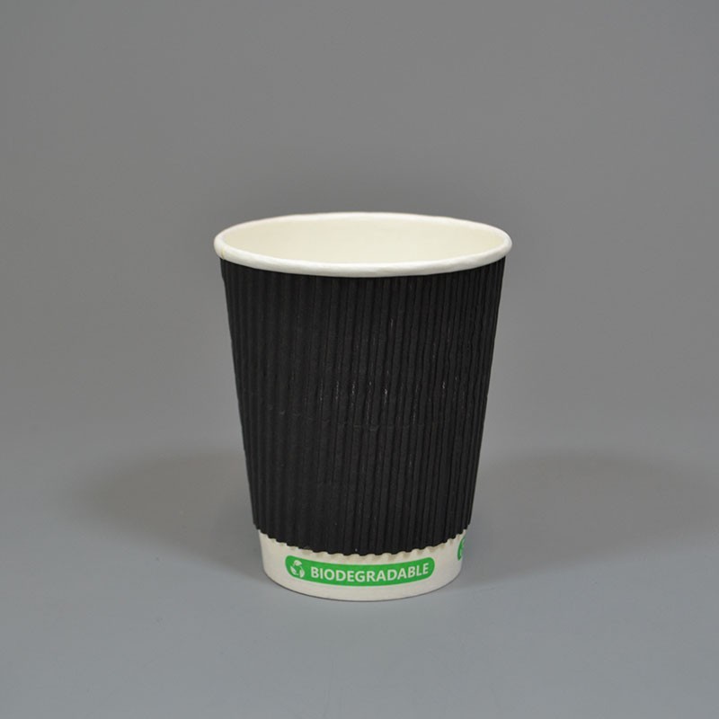 8oz Black Biodegradable Ripple Paper Cups
