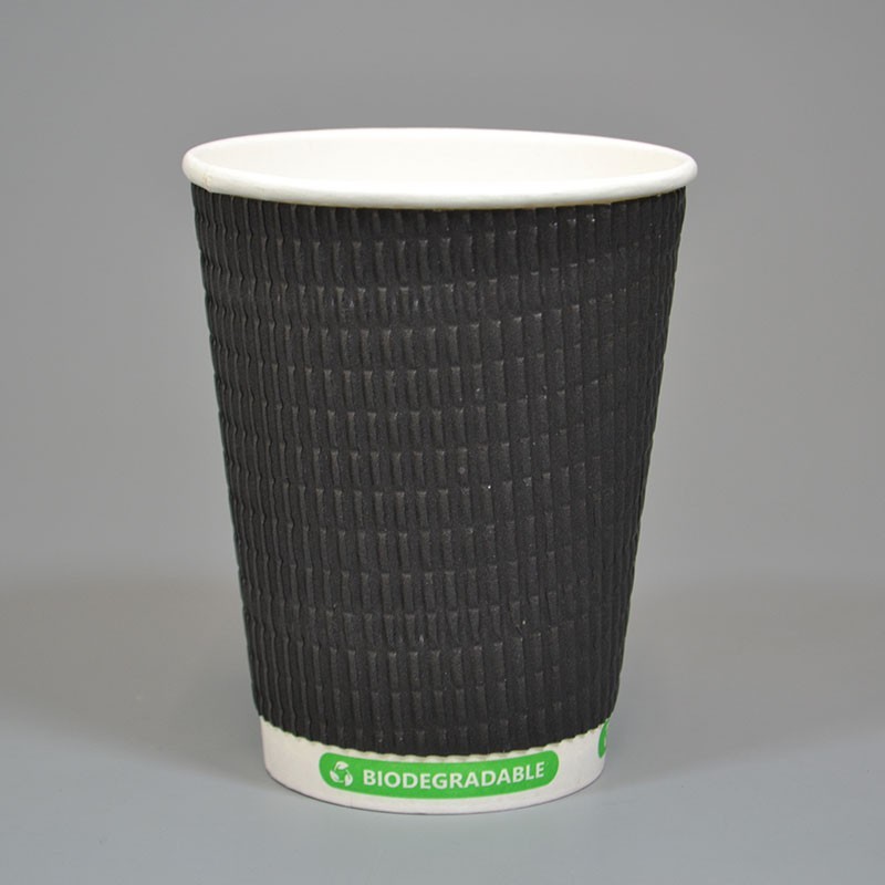 12oz Black Biodegradable Ripple Paper Cups