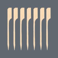 Bamboo skewers shaped like guns, are used to hold food together.