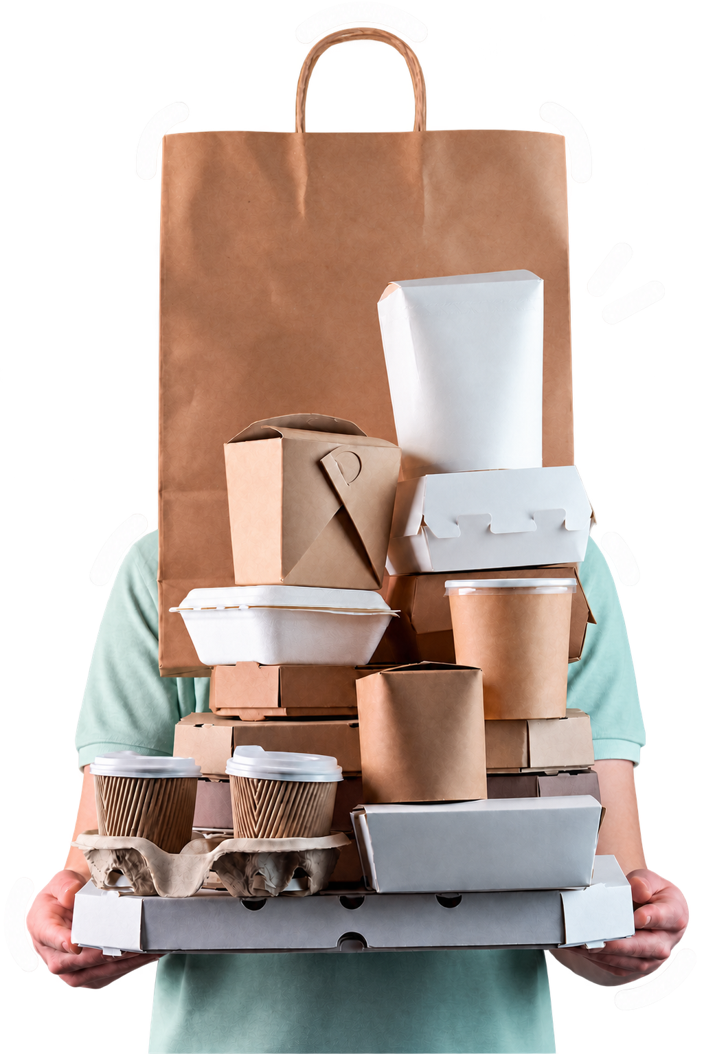 Takeaway cups, food containers and paper bags